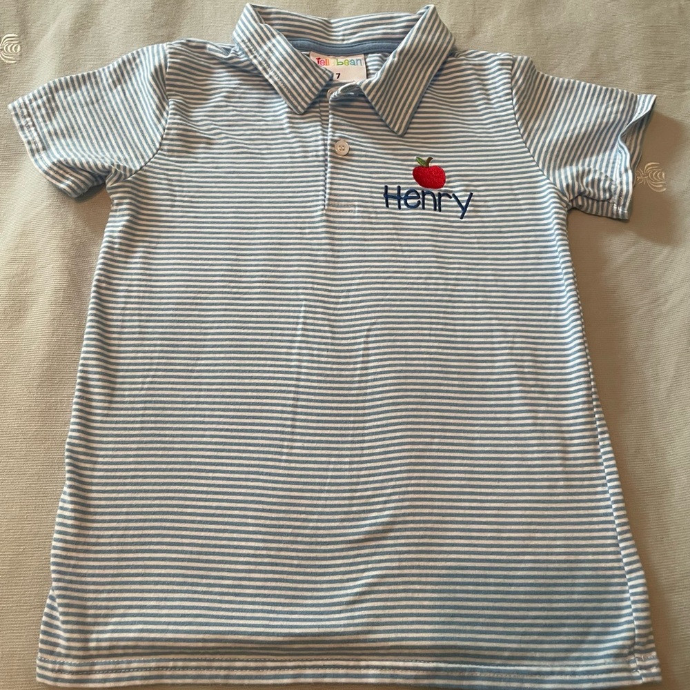 Jelly Beans Blue Striped Polo with Apple Patch